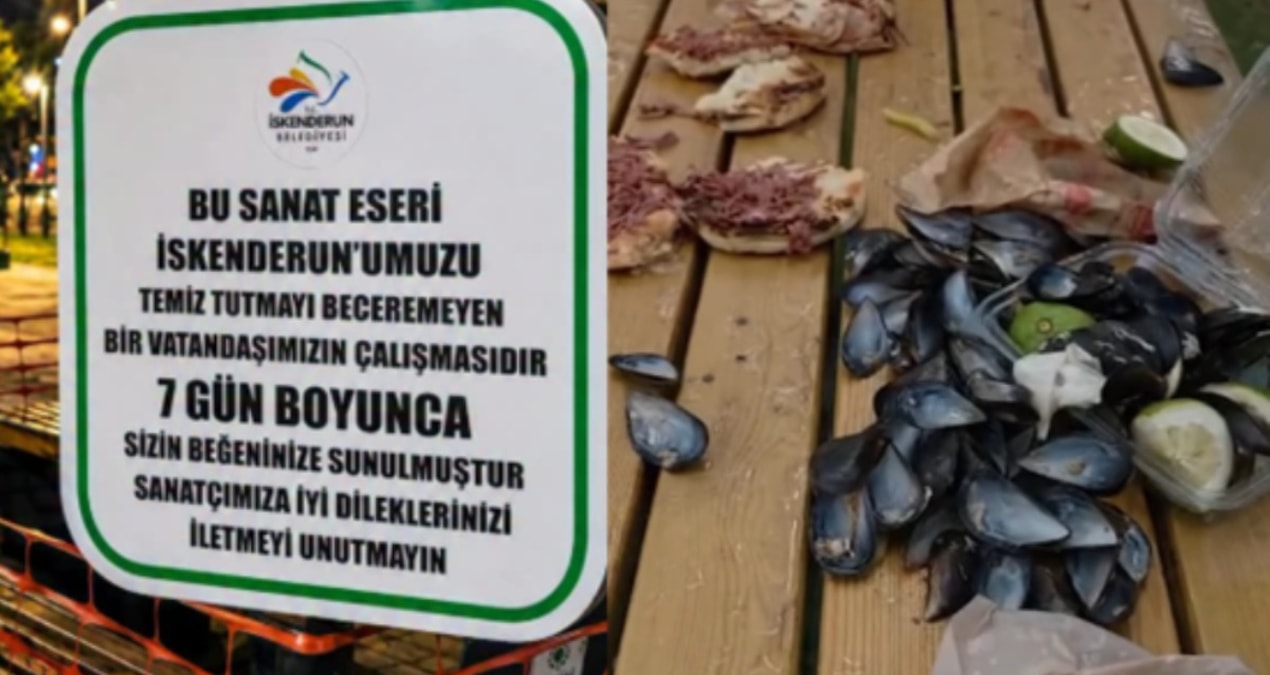 İskenderun’da çöplerle dolu oturma alanı çevre bilinci için sergilendi