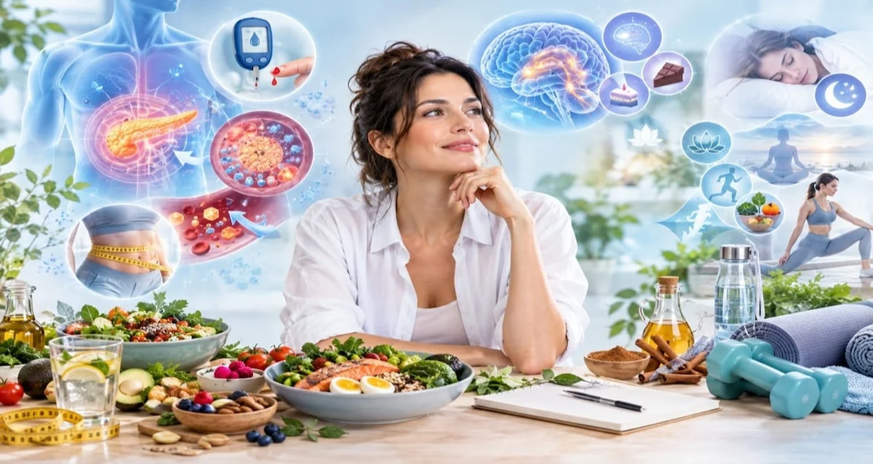 İnsülin dengesizliği ve obezite ilişkisini anlatan sağlık temalı görsel