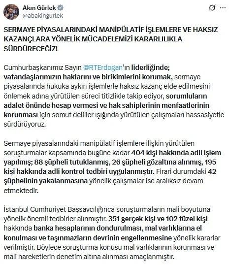 Adalet Bakanı Akın Gürlek, fon soruşturmasında 187 milyar liralık haksız kazanç tespit edildiğini açıkladı - www.gundemedair.com