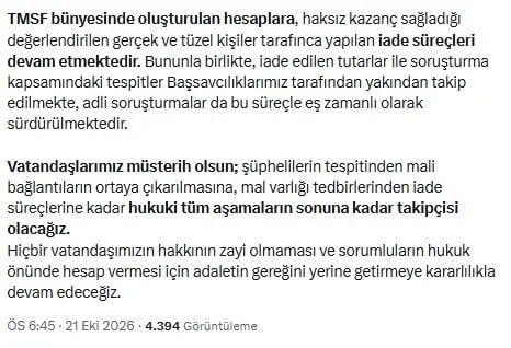 Adalet Bakanı Akın Gürlek, fon soruşturmasında 187 milyar liralık haksız kazanç tespit edildiğini açıkladı - www.gundemedair.com