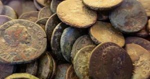 İngiltere’de metal dedektörüyle tarlada bulunan 1600 yıllık Roma hazinesine ait sikke ve objeler (temsili)