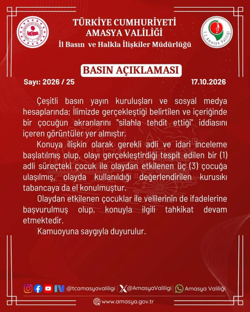 Amasya'da 17 Yaşındaki Çocuk, Kurusıkı Tabancayla Arkadaşlarını Tehdit Edip Kayda Aldı - www.gundemedair.com