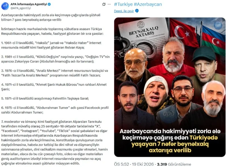 Azerbaycan, Türkiye'de Yaşayan 7 Kişi Hakkında Uluslararası Arama Kararı Çıkardı - www.gundemedair.com