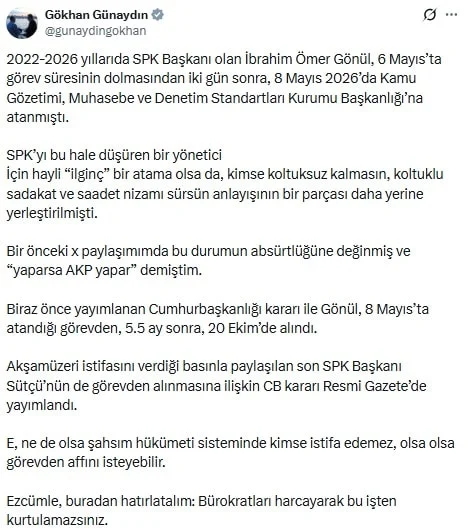 Cumhurbaşkanı Erdoğan, İbrahim Ömer Gönül'ü görevden aldı - www.gundemedair.com
