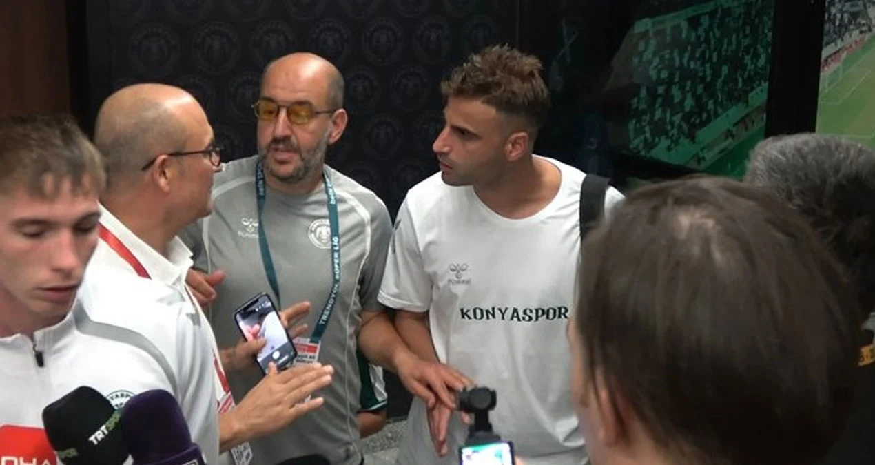 Konyaspor–Trabzonspor sonrası basın alanında gerginlik yaşandığı anlar.