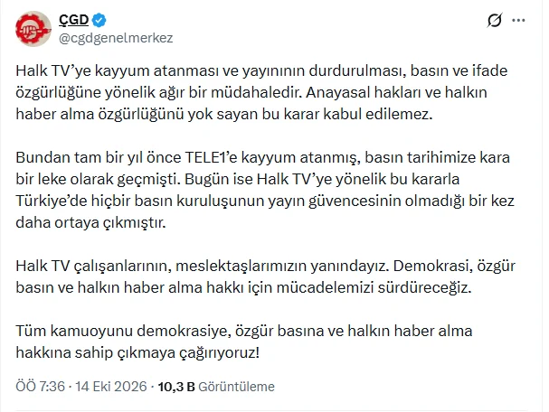 Halk TV'ye kayyım atanması ve yayının durdurulması, basın özgürlüğüne ağır bir darbe olarak değerlendirildi - www.gundemedair.com