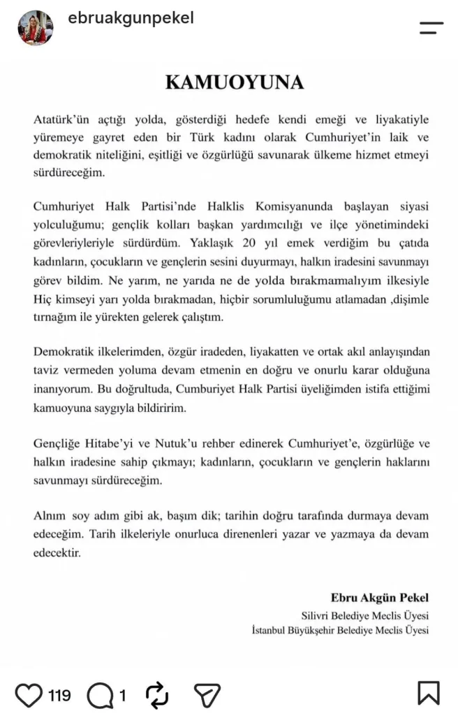 İBB ve Silivri Meclis Üyesi Ebru Akgün Pekel CHP’den istifa etti - www.gundemedair.com