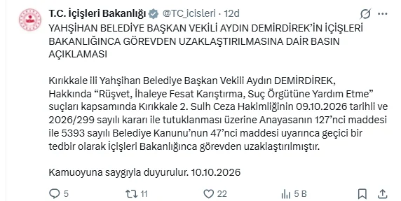 Son dakika...Yahşihan Belediye Başkan vekili Aydın Demirdirek görevden alındı - Sözcü Gazetesi