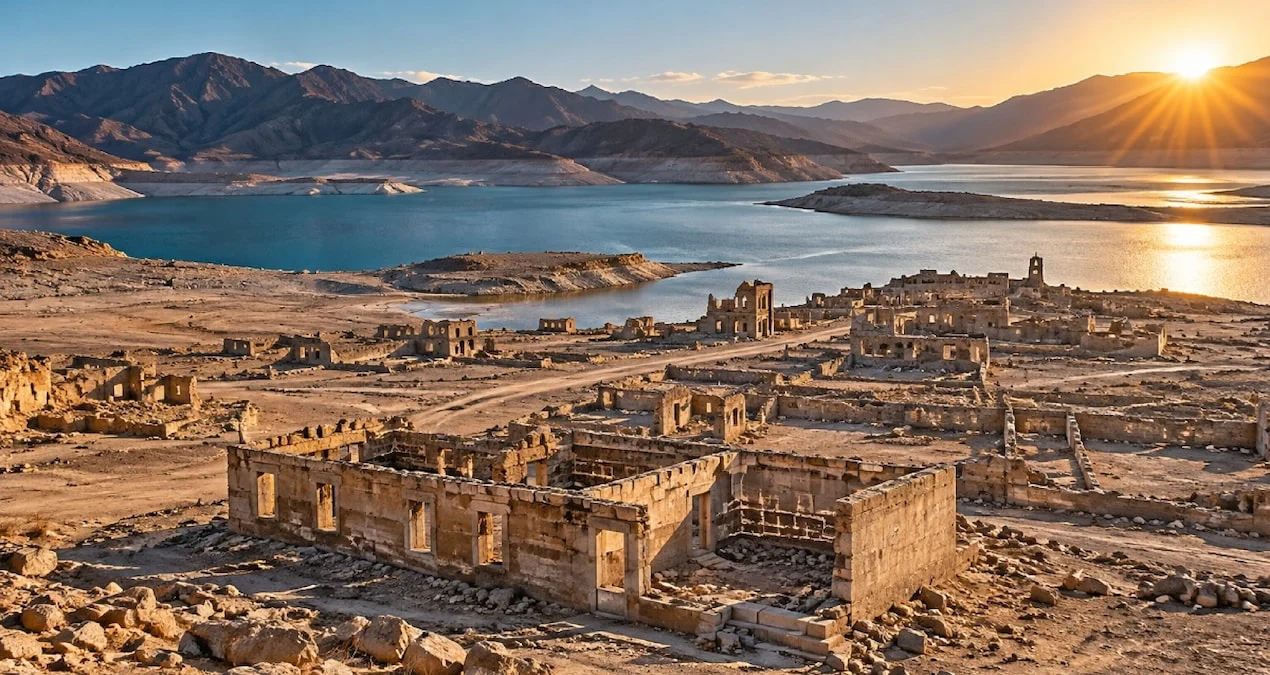 Mead Gölü’ndeki su seviyesi düştü, St. Thomas kasabası gün yüzüne çıktı