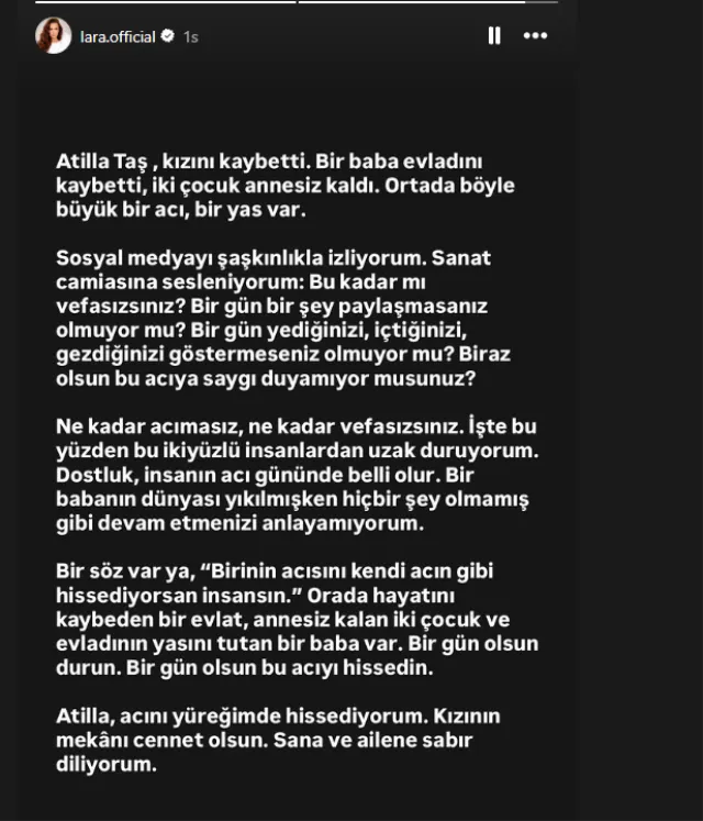 Şarkıcı Lara'dan Atilla Taş'ın acısına sessiz kalan ünlülere tepki - Sözcü Gazetesi