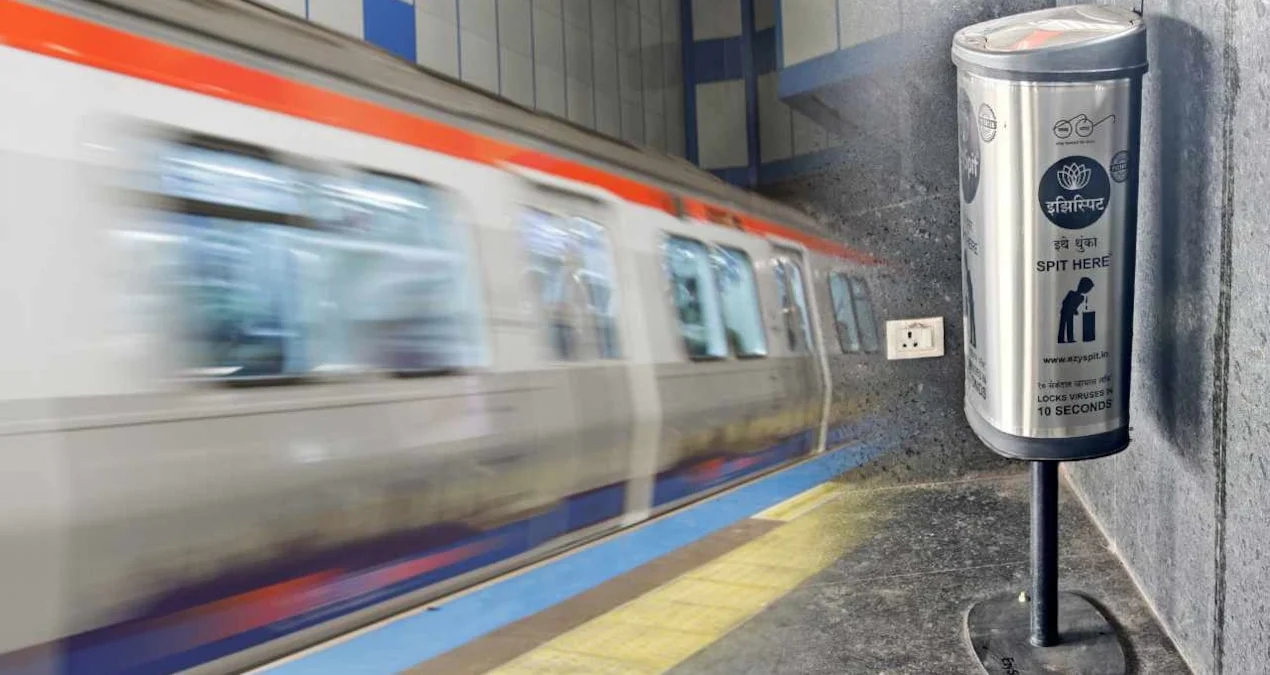 Mumbai Metro İstasyonlarına Temassız Tükürme Kutuları Yerleştirildi