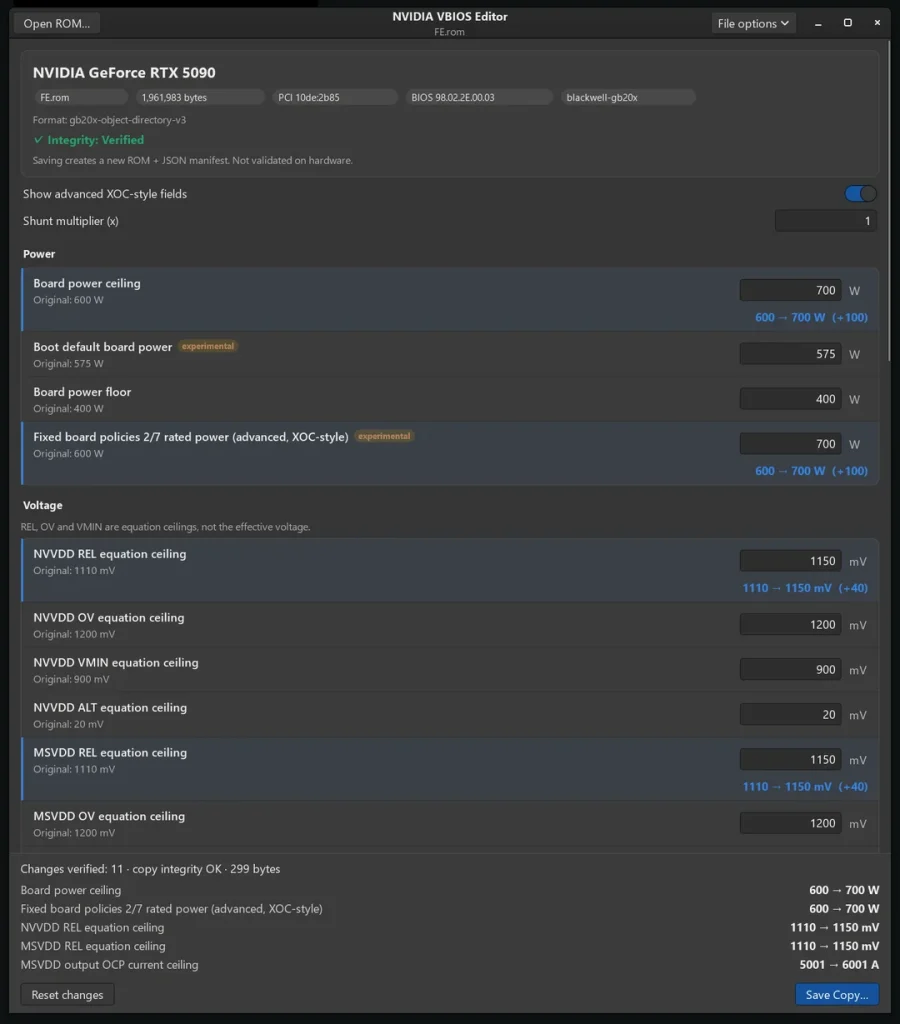 NVIDIA VBIOS Vix Editor ile RTX 5090'ın Güç Limiti 800 W'a Yükseltildi - www.gundemedair.com