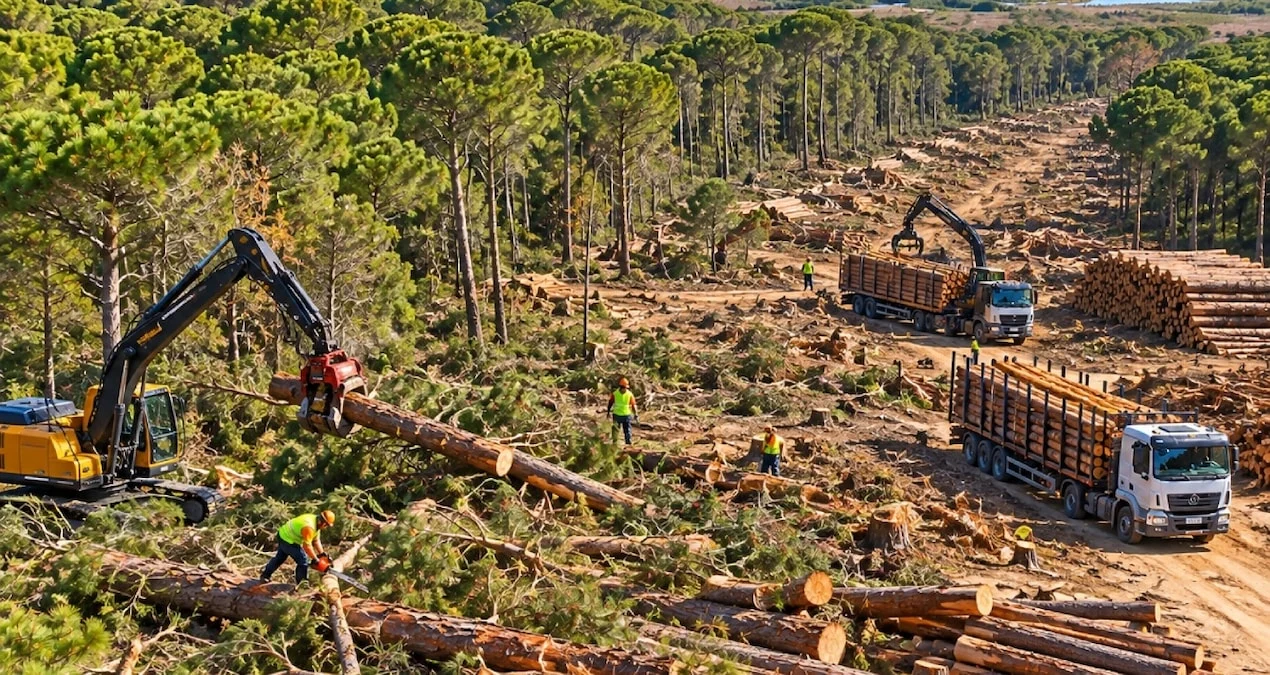Huelva Pinar del Pinto ormanında zararlı böcekler ve kuraklıkla mücadele kapsamında yürütülen çalışma alanı