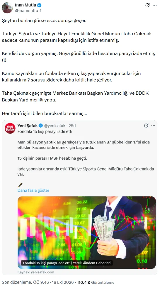 Taha Çakmak, fon soruşturmasında elde ettiği kazancı iade etti - www.gundemedair.com