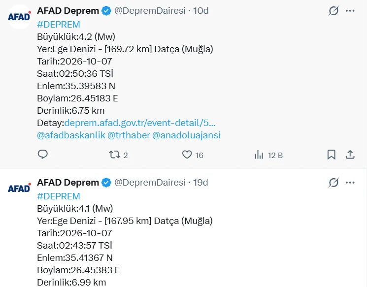 Son dakika... Ege'de peş peşe depremler! AFAD'dan açıklama geldi