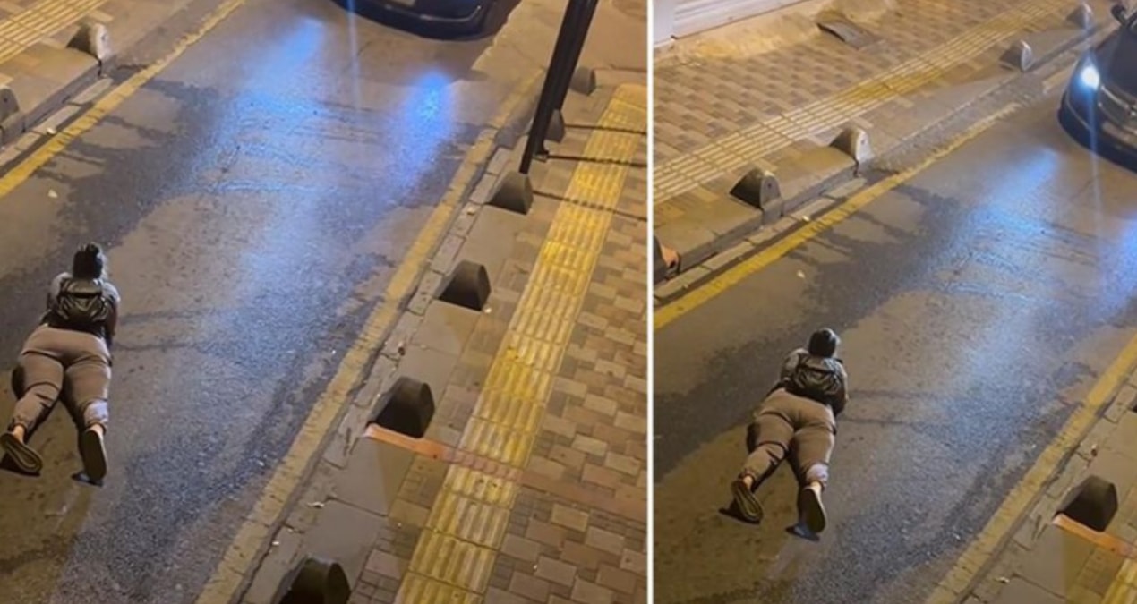 İstanbul’da yol ortasında yüzüstü yatan kadın trafiği durdurdu
