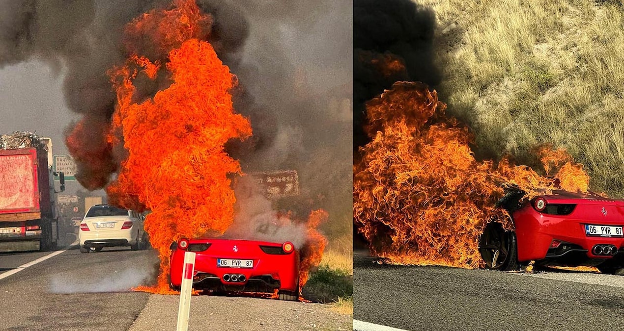 Ankara Çevre Yolu Bağlum mevkisinde yangına müdahale edilen lüks spor otomobil