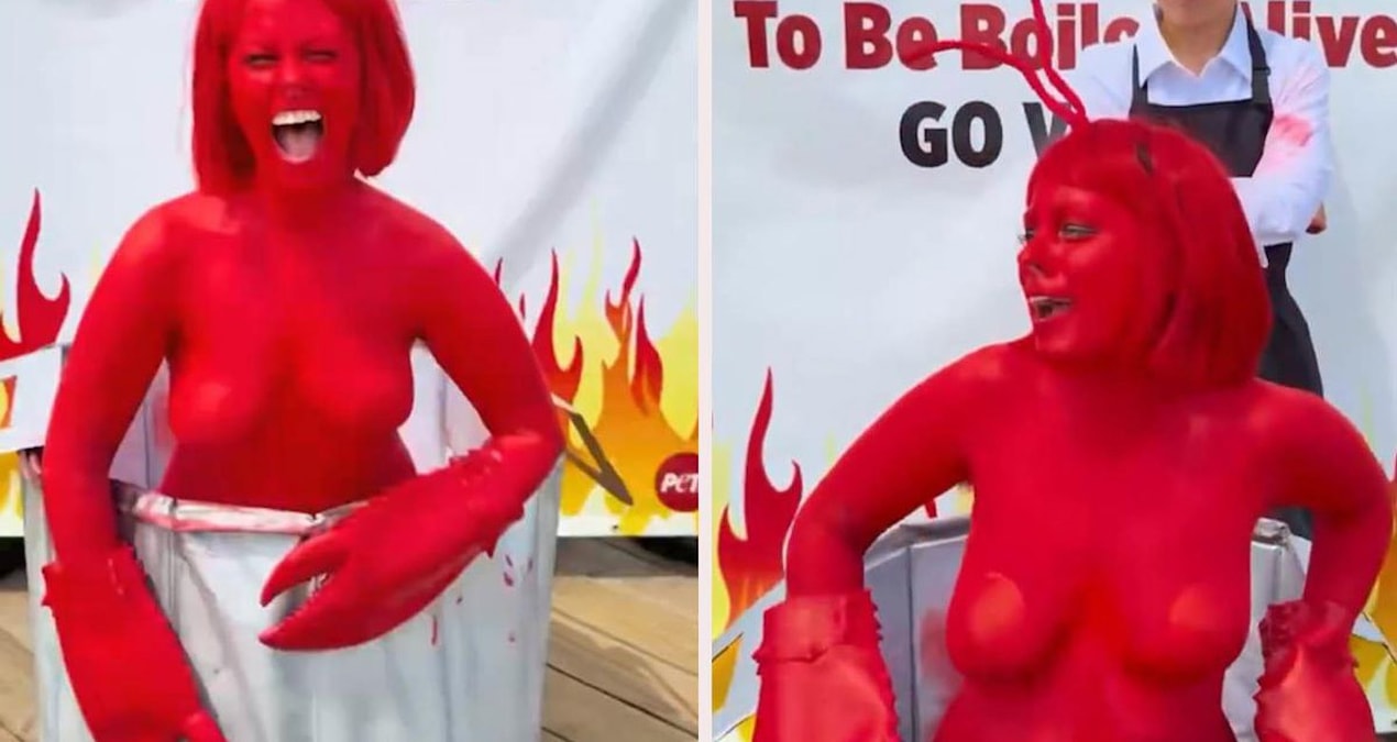 Aktivist, ıstakoz kostümüyle hayvan hakları için protesto düzenledi