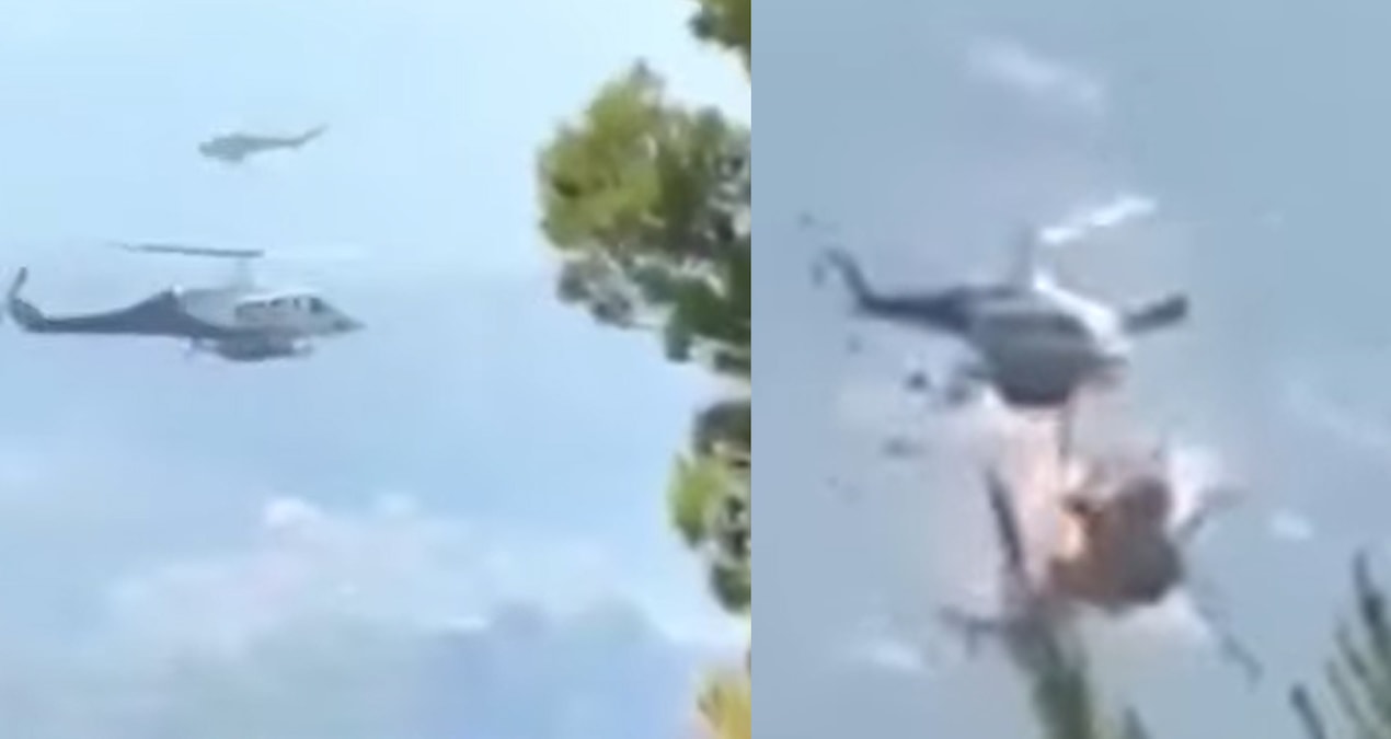 Yunanistan’da yangın söndürme helikopterlerinin havada çarpıştığı anlar