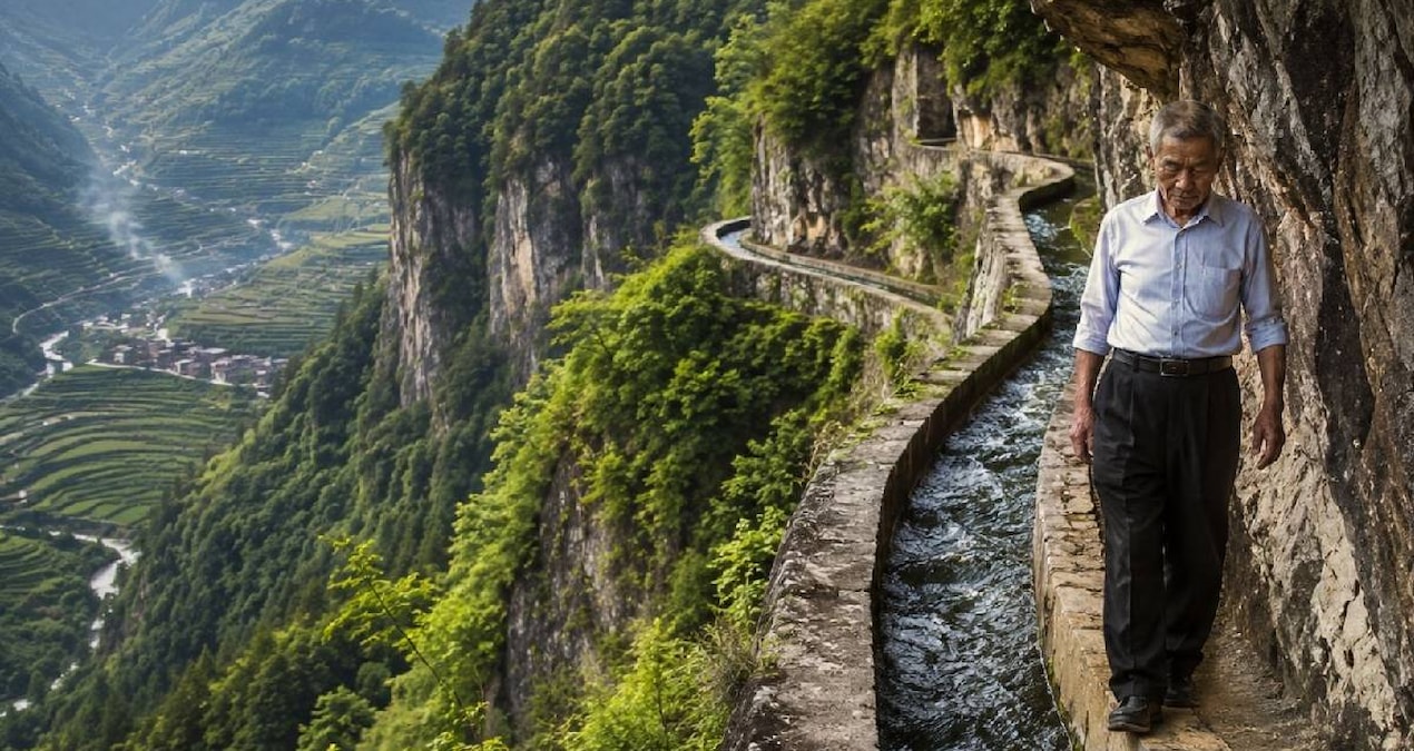 Guizhou’daki Caowangba köyünde Huang Dafa’nın 36 yıl süren su kanalı inşaatı süreci.