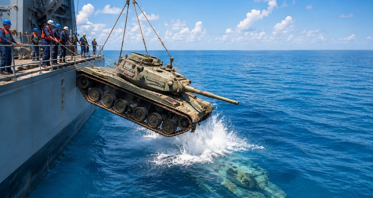 Alabama’da deniz dibine indirilen tanklar yapay resif oldu