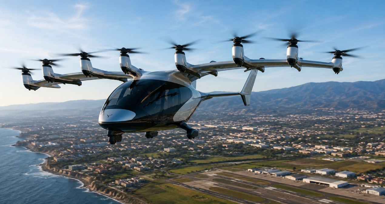 Kaliforniya’da Salinas ile Monterey arasında test uçuşu yapan Archer Aviation’ın elektrikli Midnight hava taksisi